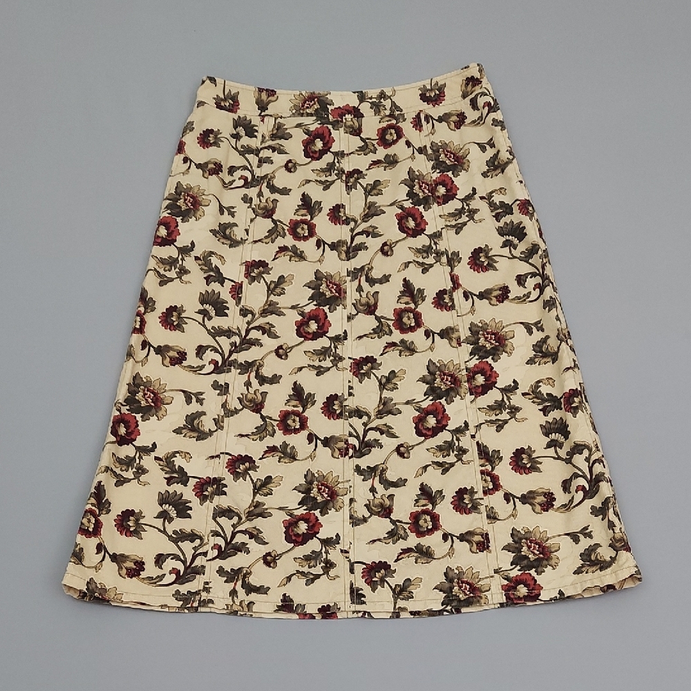 Eddie Bauer Corduroy Skirt Size 8 Tall Floral Print Midi Skirt